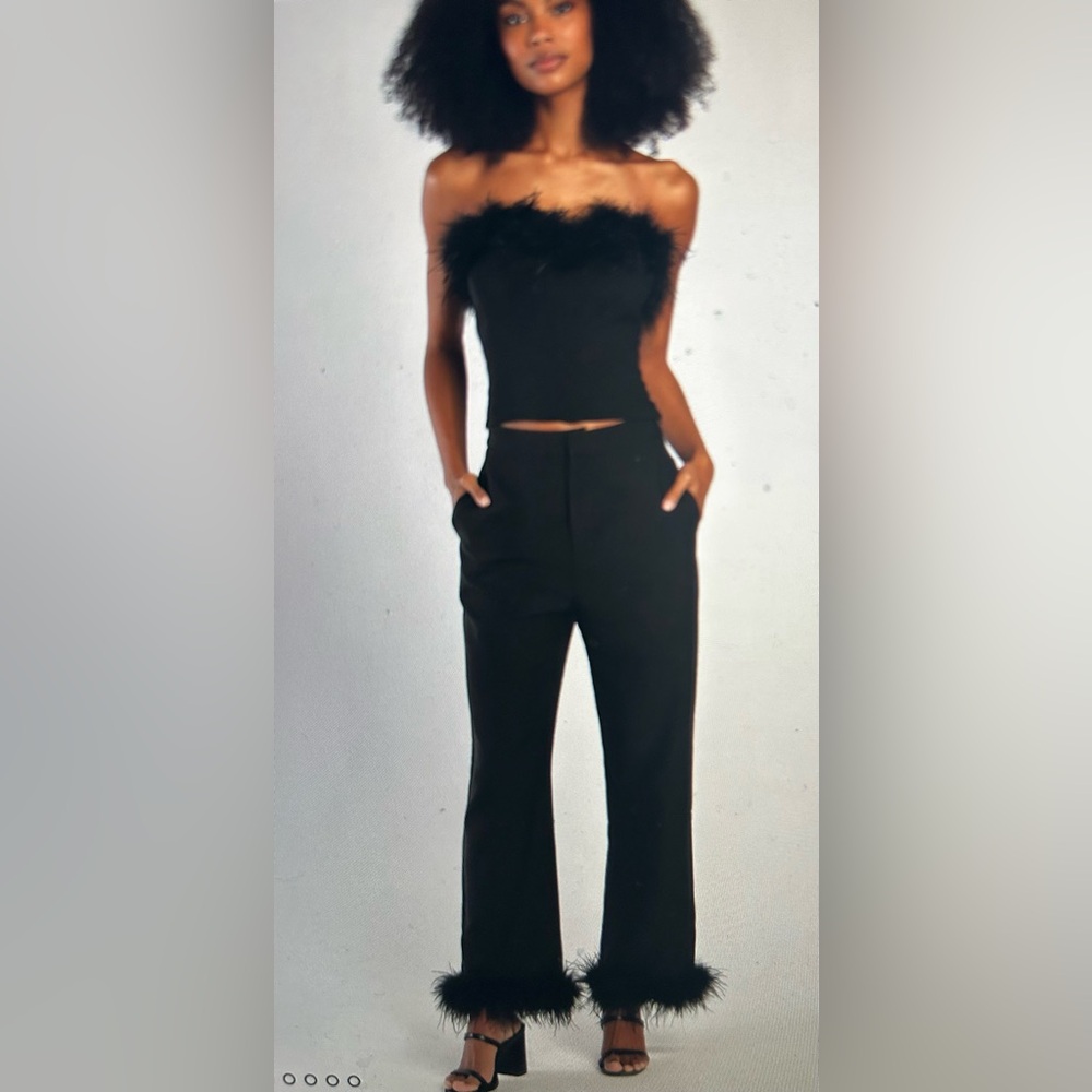 Elegant Black Feather Trim Jumpsuit
